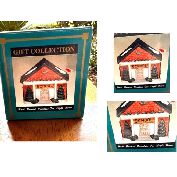 VTG Gift Collection Hand Painted Porcelain School Tea Light House New Christmas - Picture 3 of 12